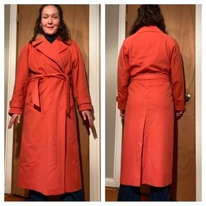 Henri Bendel Wool Cashmere Long Belted Wrap Coat Sz 10 Coral Feminella England
